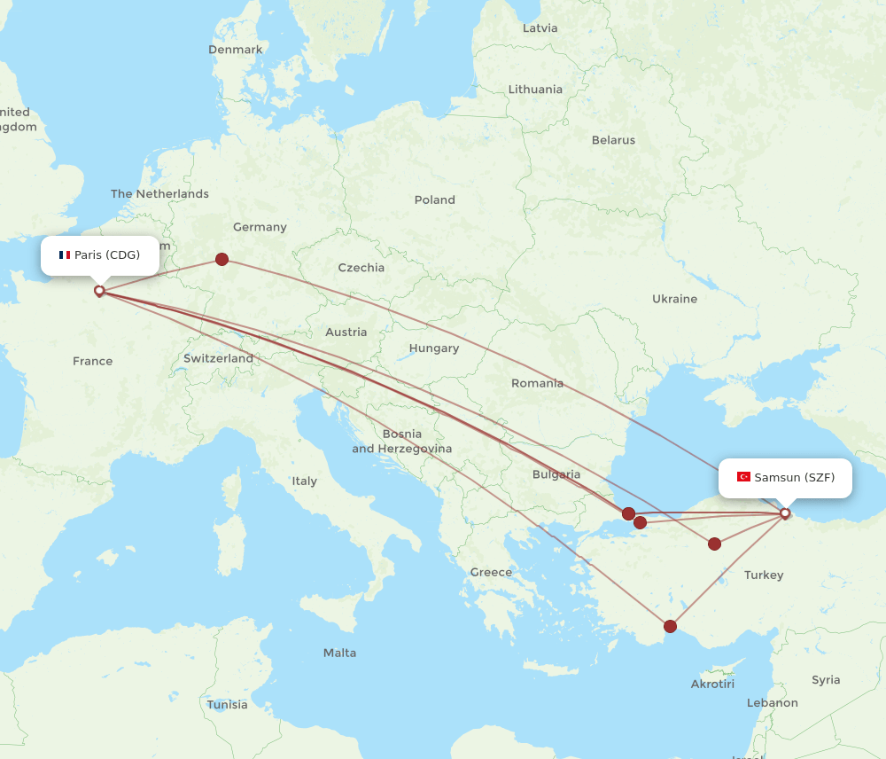 SZF-CDG flight routes