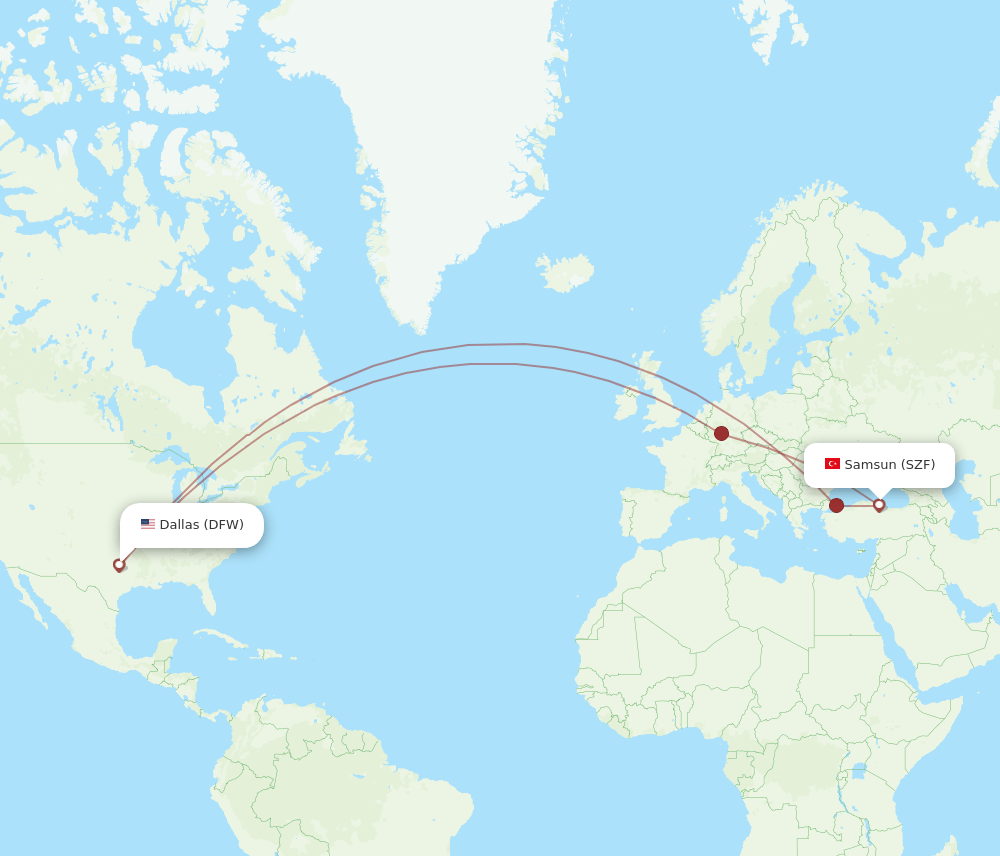 SZF-DFW flight routes