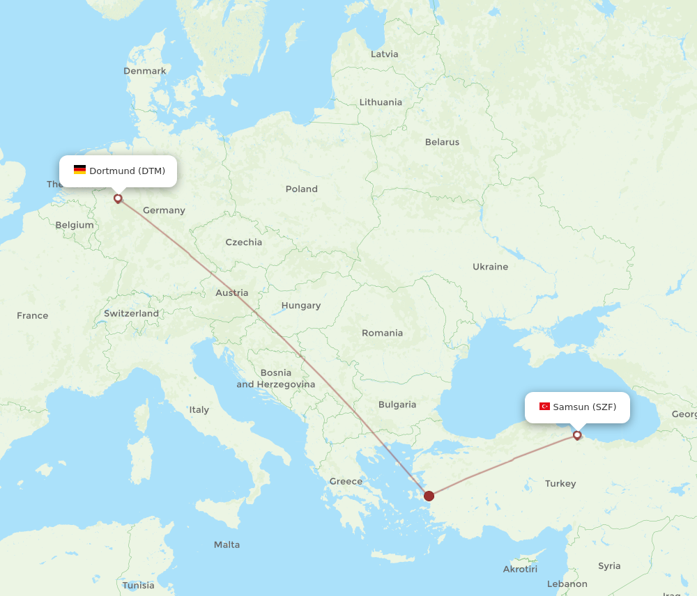 SZF to DTM flights and routes map