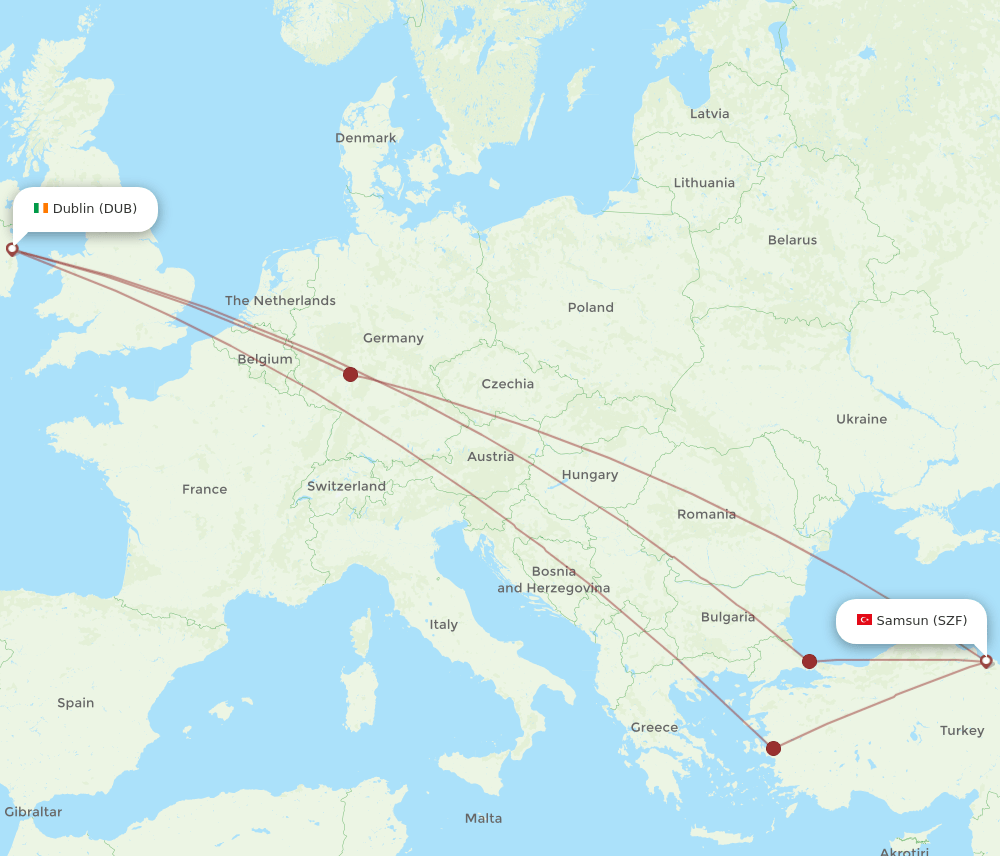 SZF-DUB flight routes