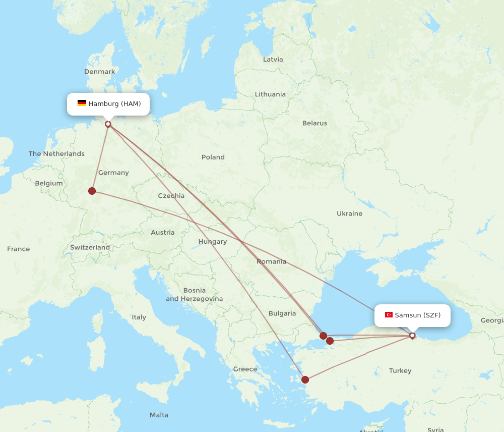 SZF to HAM flights and routes map