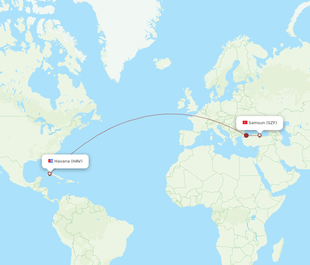 Havana - Samsun route map and flight paths