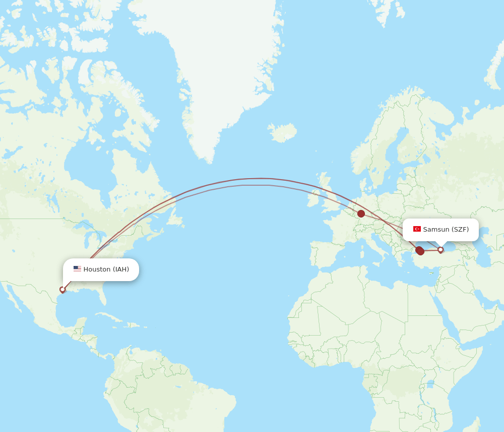 SZF-IAH flight routes