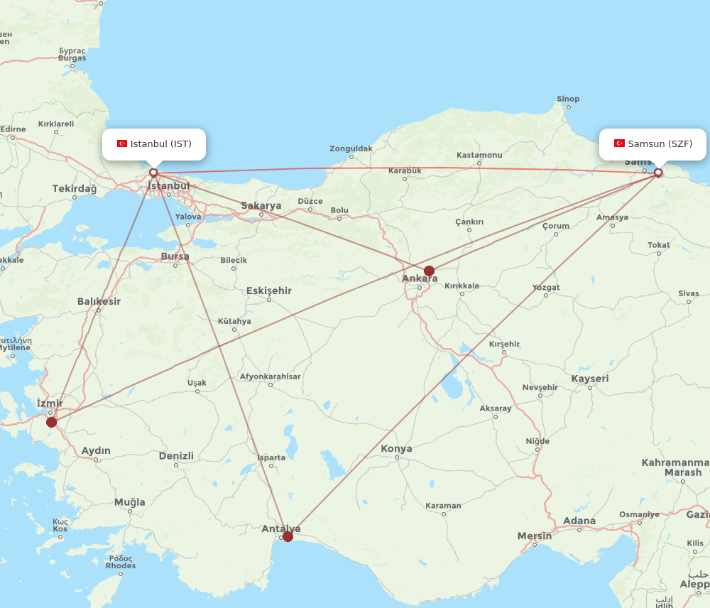 SZF to IST flights and routes map