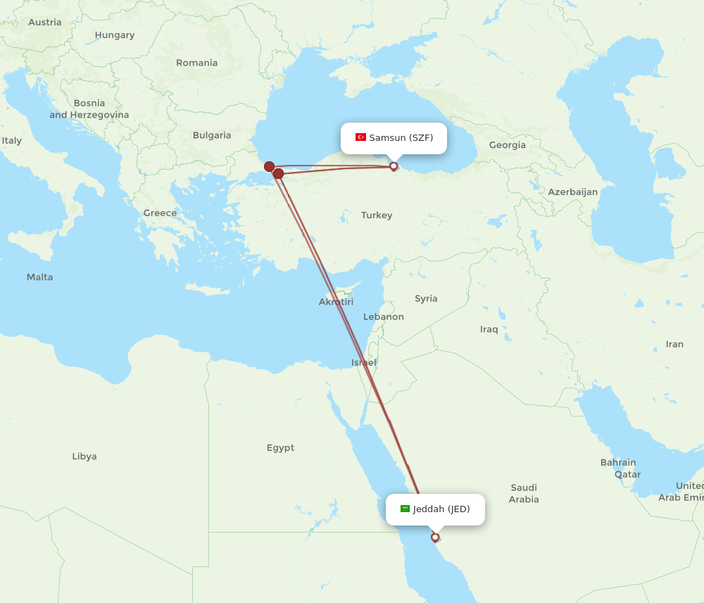 SZF to JED flights and routes map