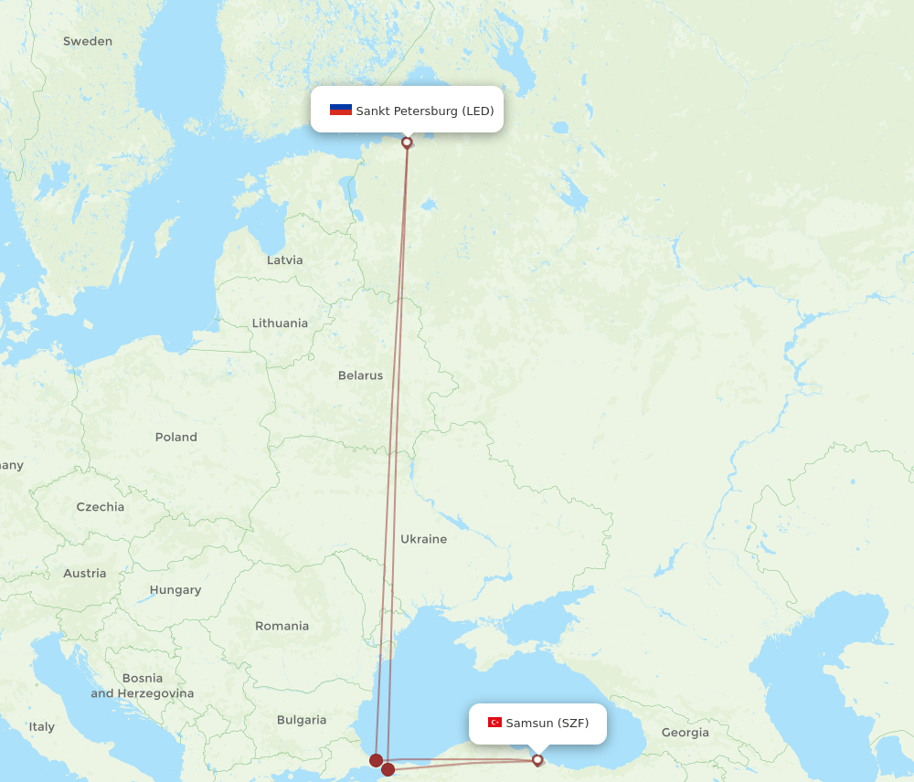 SZF to LED flights and routes map