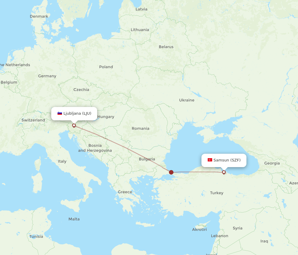 SZF-LJU flight routes
