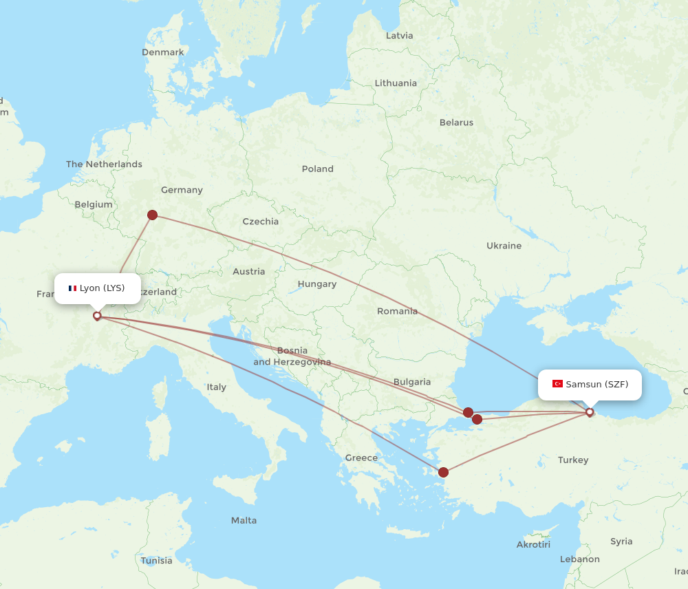 SZF to LYS flights and routes map