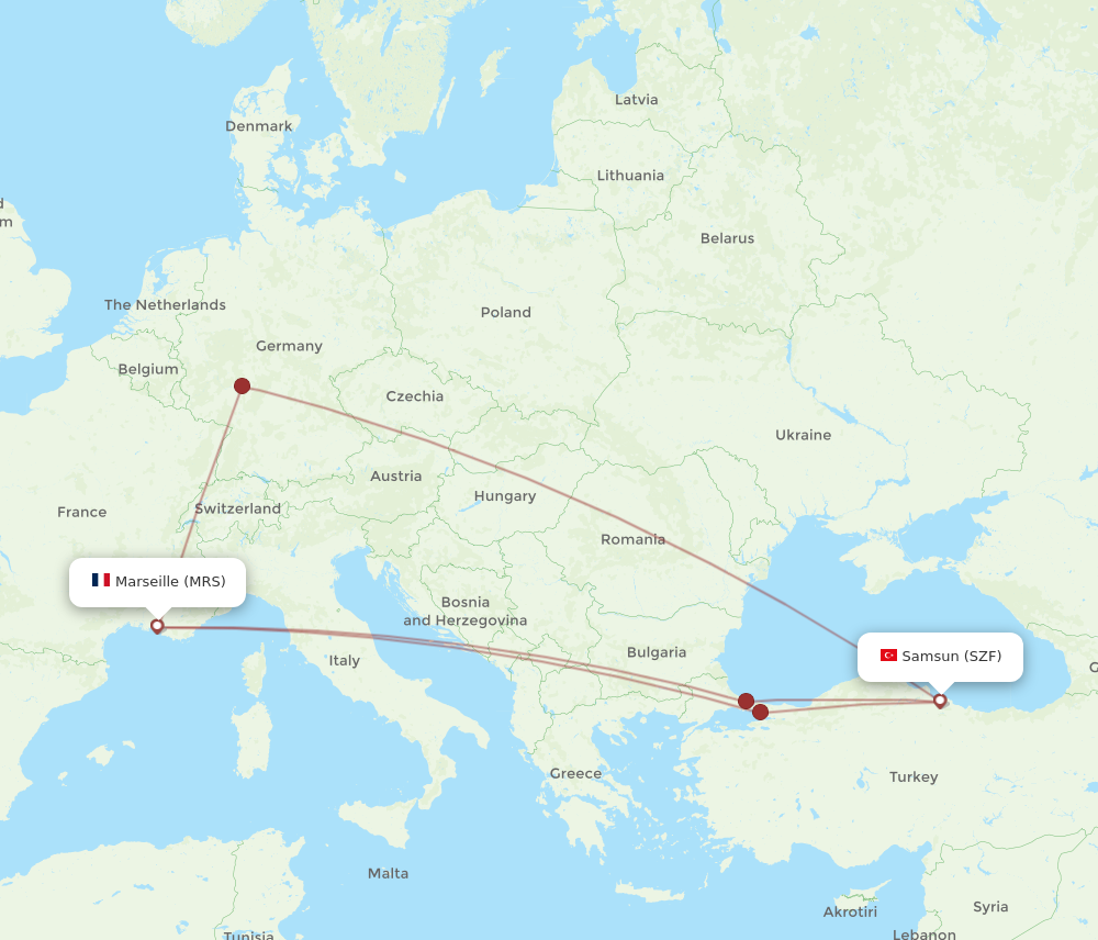 SZF to MRS flights and routes map
