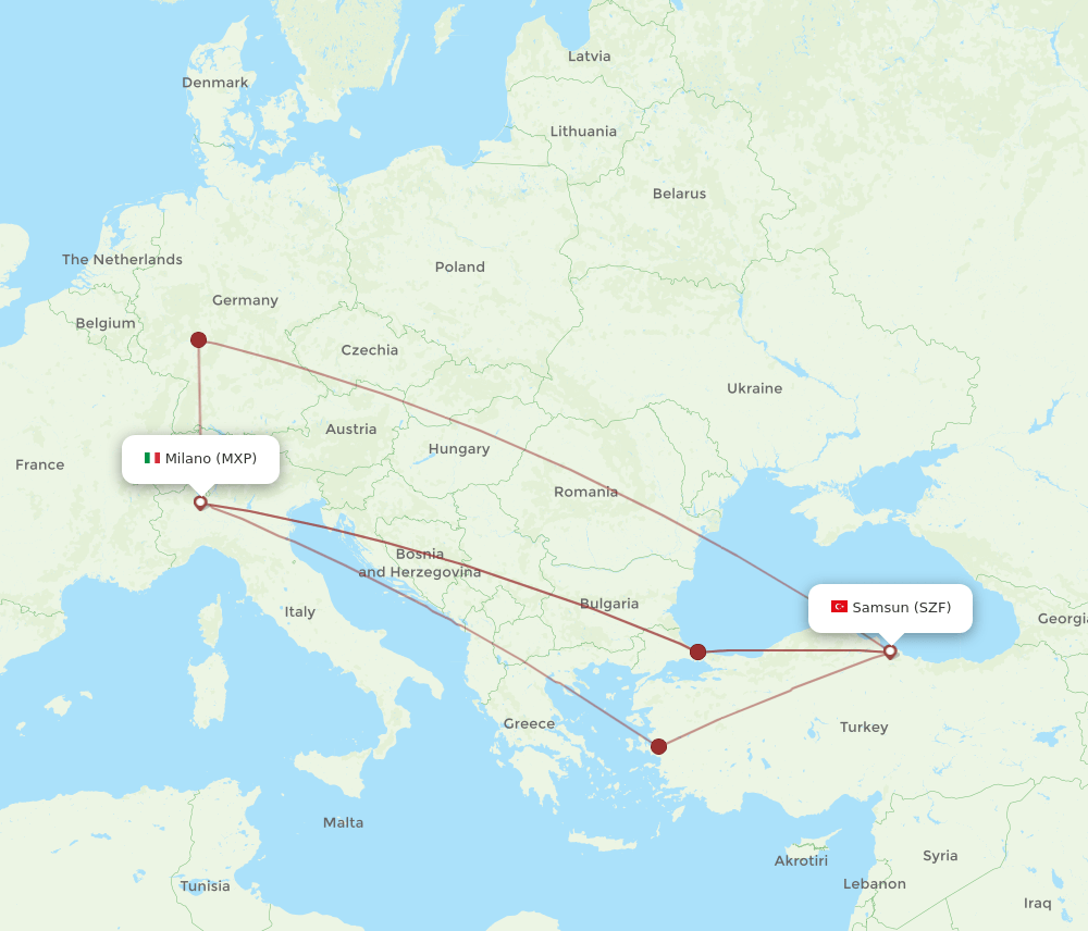 SZF-MXP flight routes
