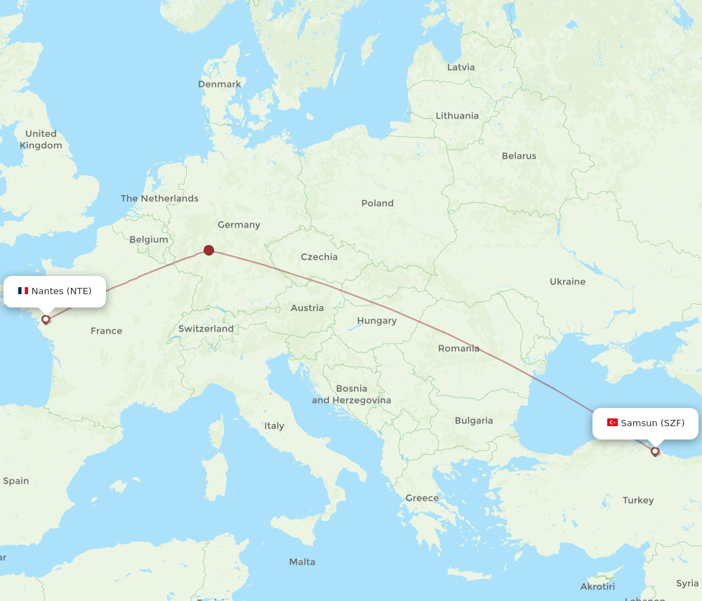 SZF to NTE flights and routes map