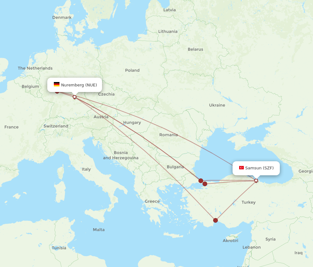SZF to NUE flights and routes map