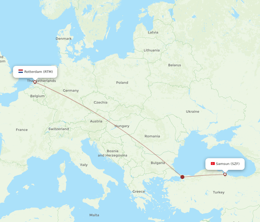 RTM to SZF flights and routes map