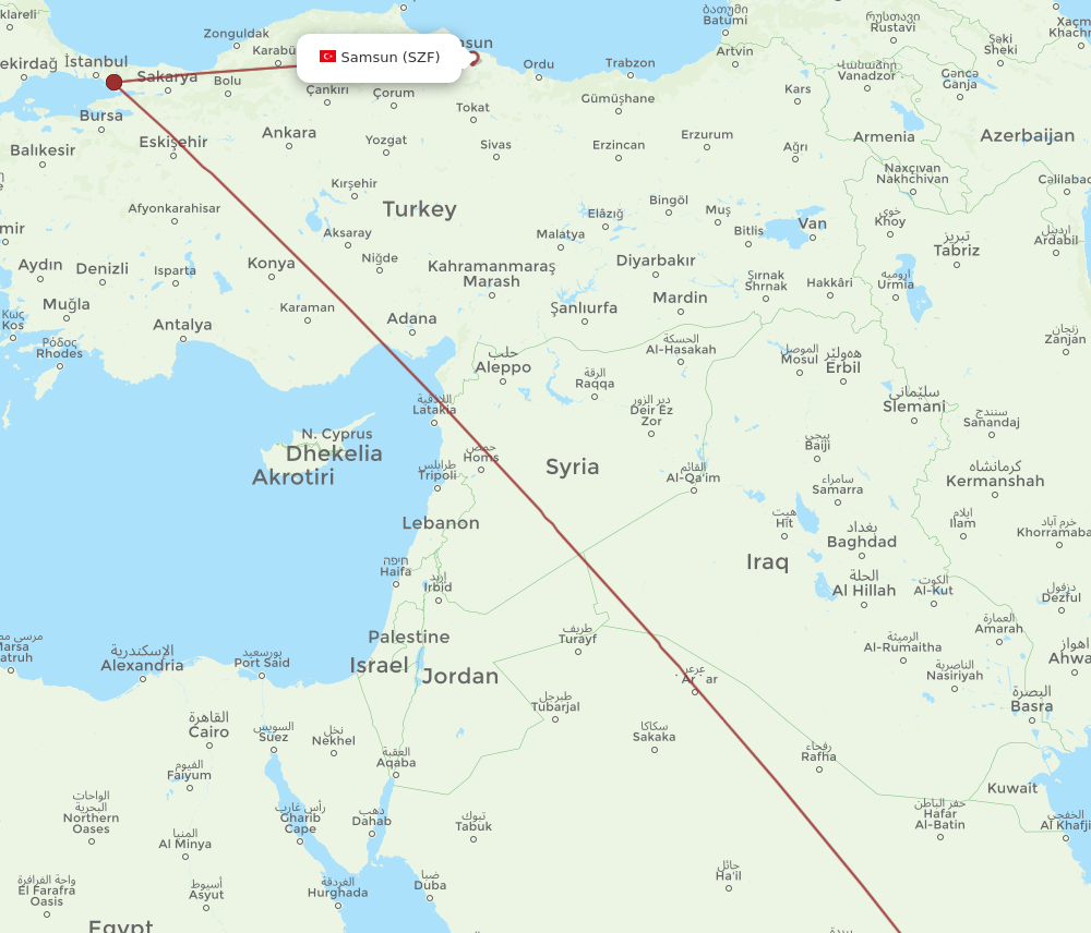 SZF to RUH flights and routes map
