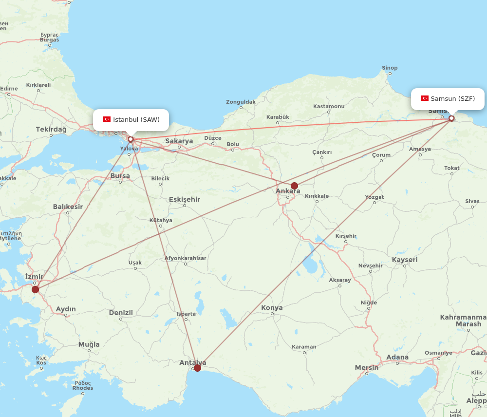 SZF to SAW flights and routes map