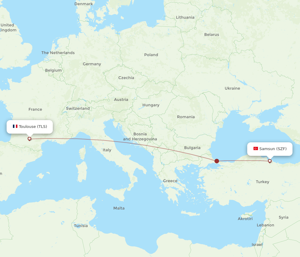 SZF to TLS flights and routes map