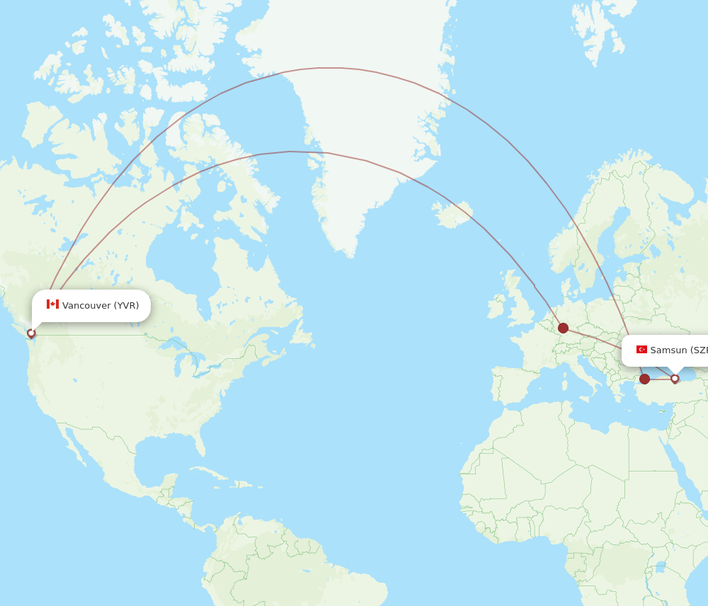 SZF-YVR flight routes