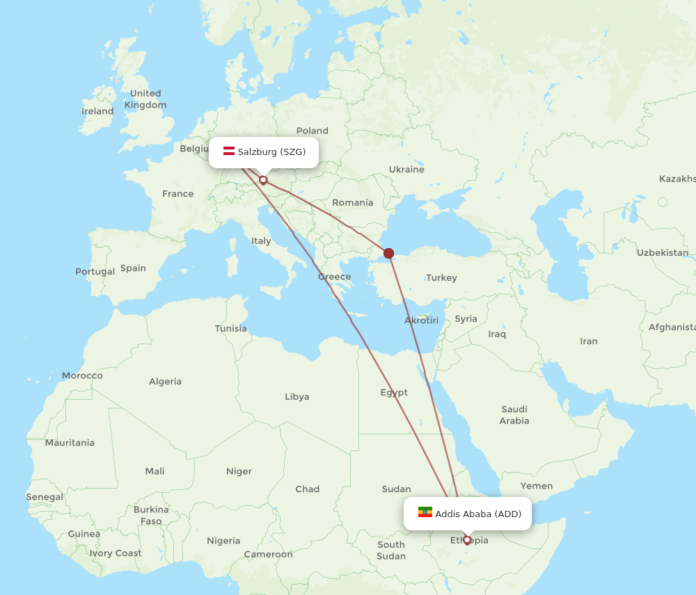 SZG to ADD flights and routes map