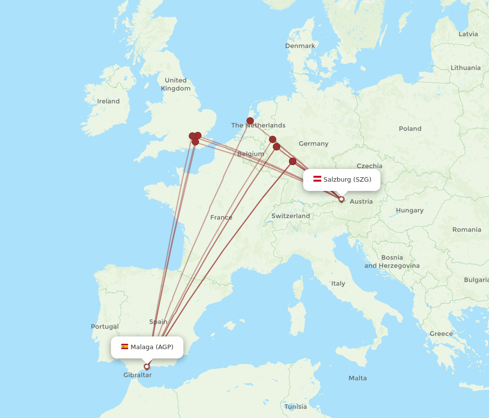 SZG to AGP flights and routes map