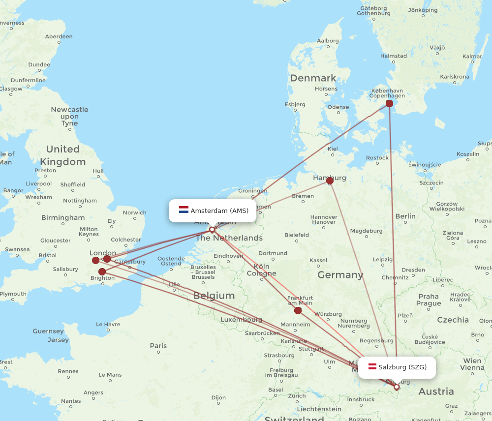 SZG to AMS flights and routes map