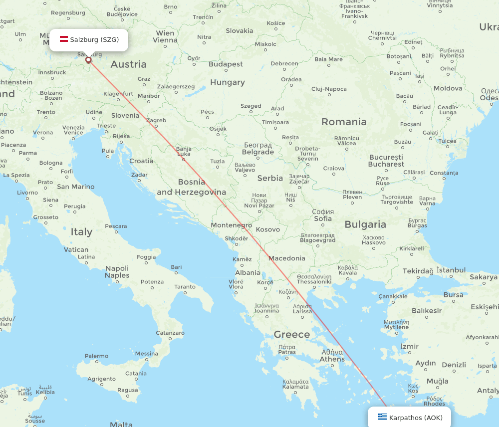 Salzburg - Karpathos route map and flight paths