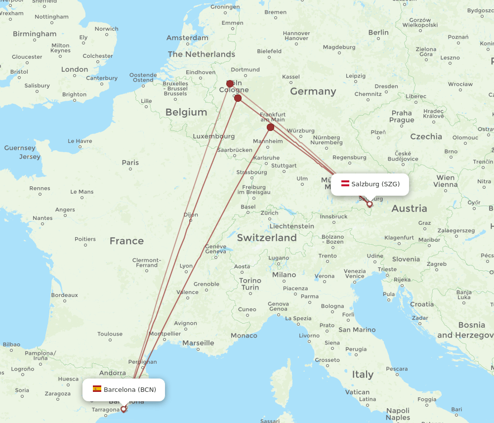 SZG-BCN flight routes