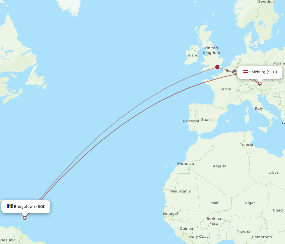 SZG-BGI flight routes