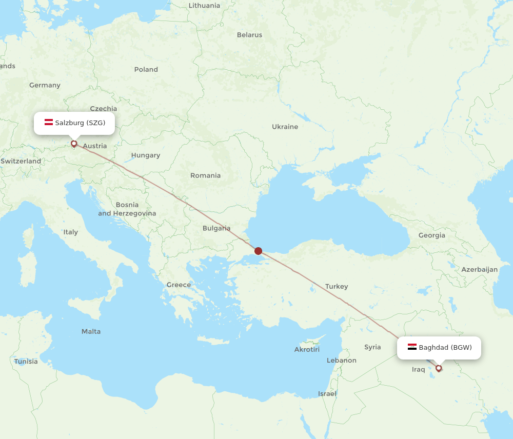 SZG-BGW flight routes