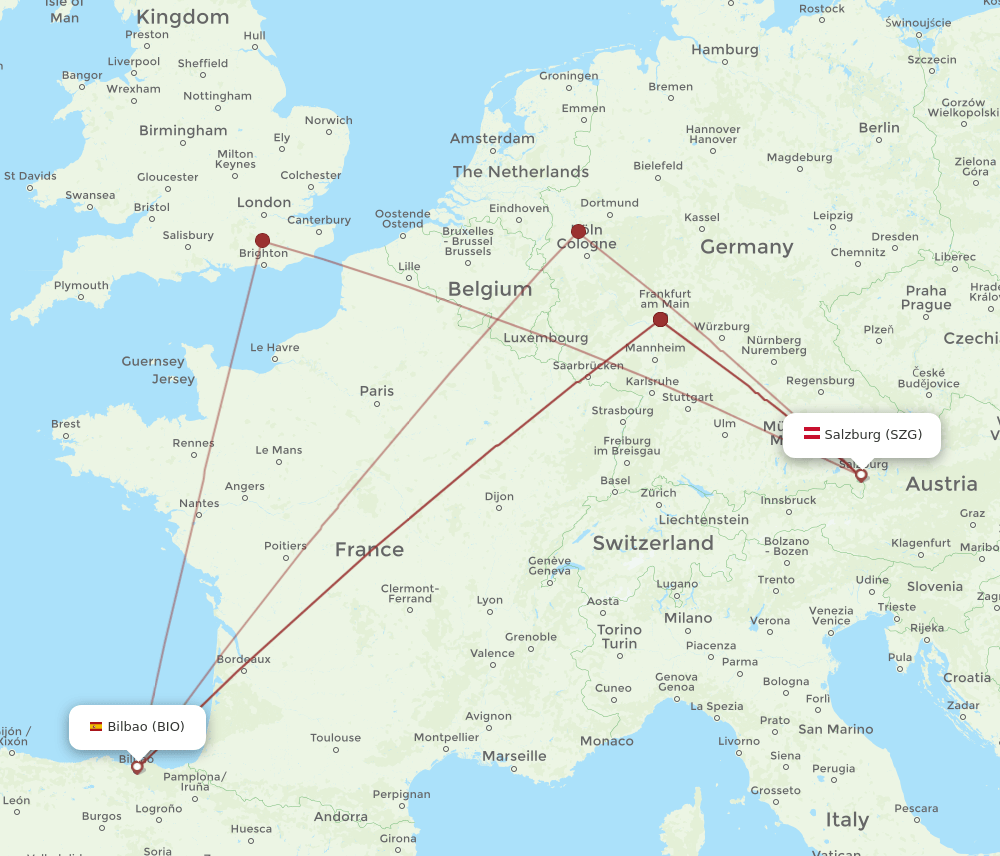 SZG to BIO flights and routes map