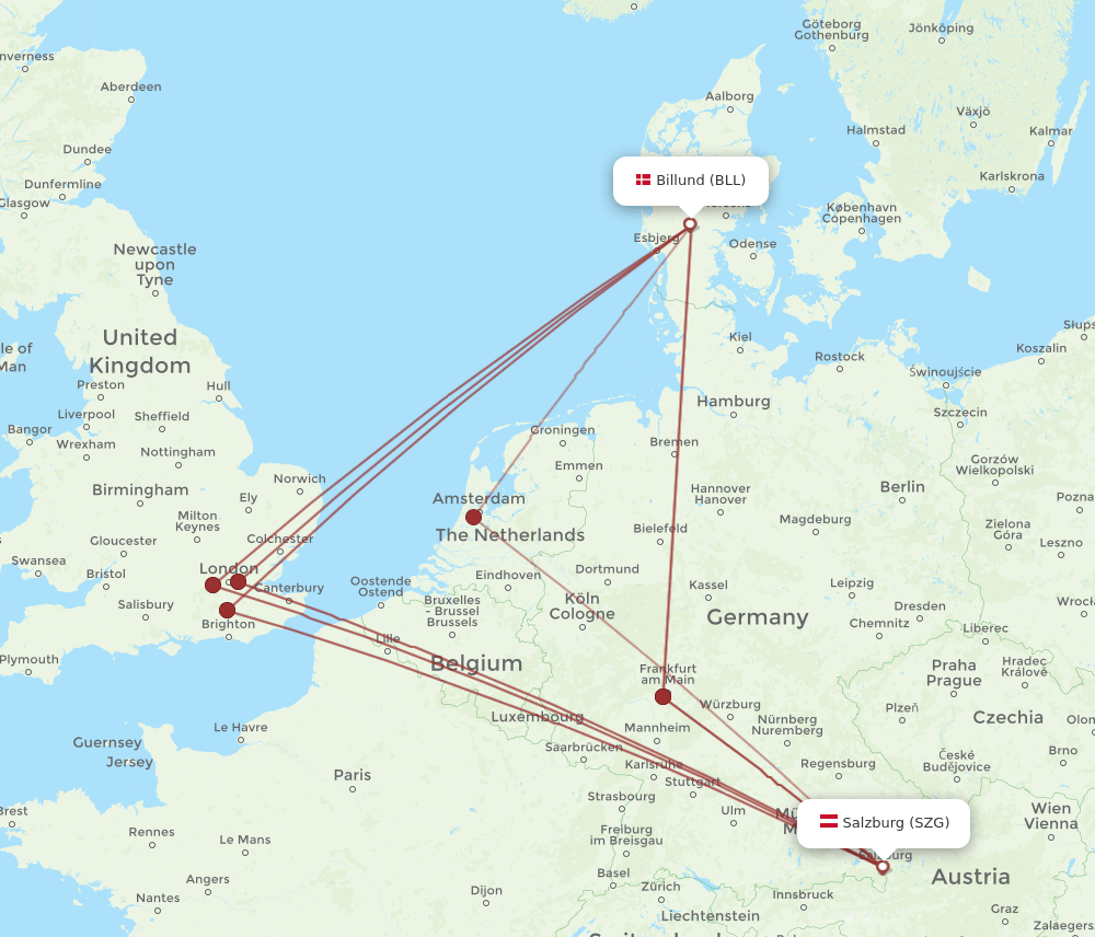 SZG-BLL flight routes