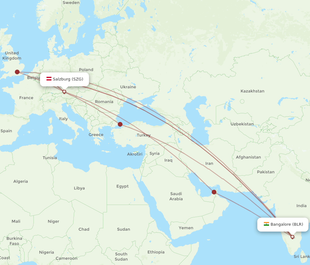 SZG to BLR flights and routes map