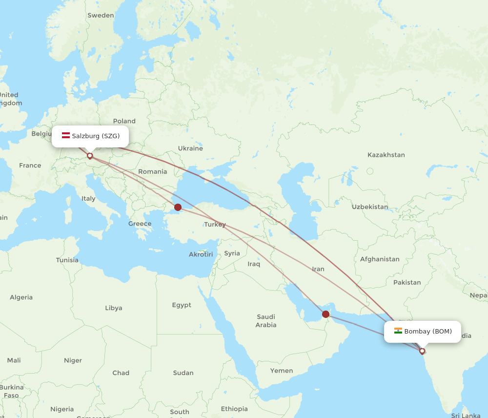 SZG-BOM flight routes