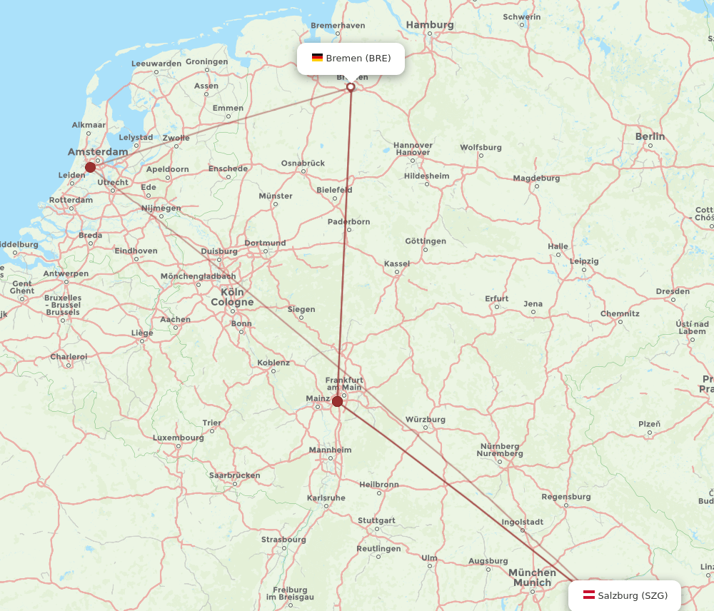SZG to BRE flights and routes map