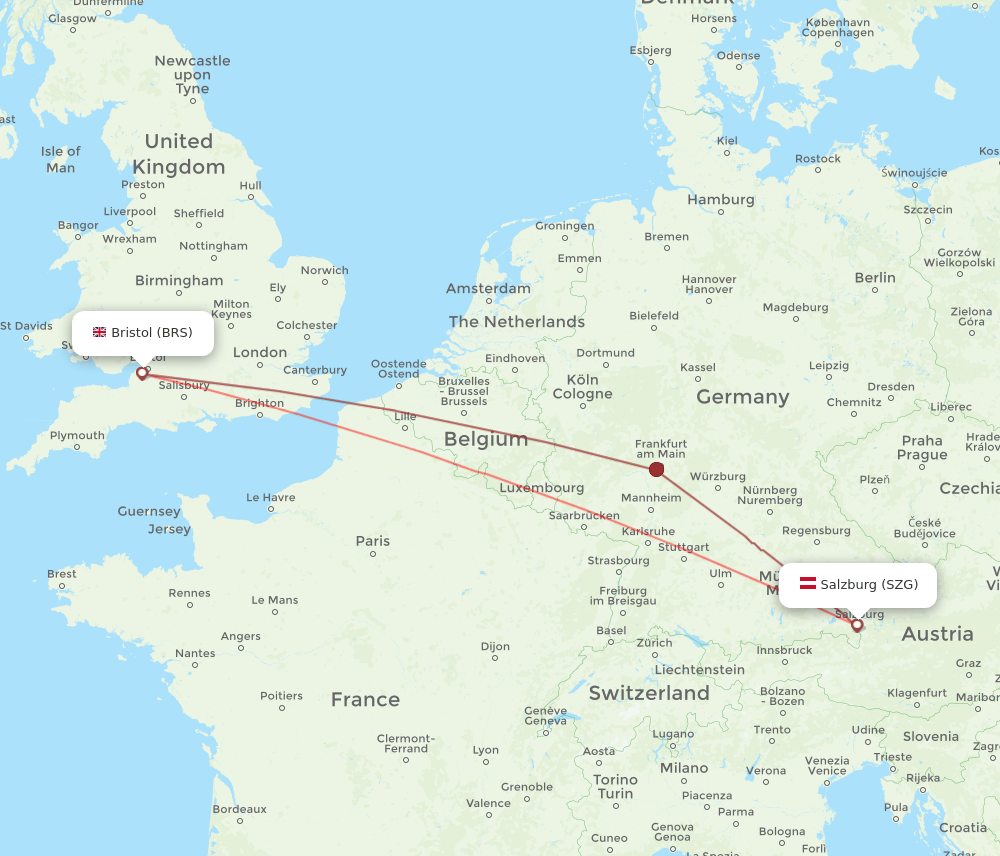 Salzburg - Bristol route map and flight paths