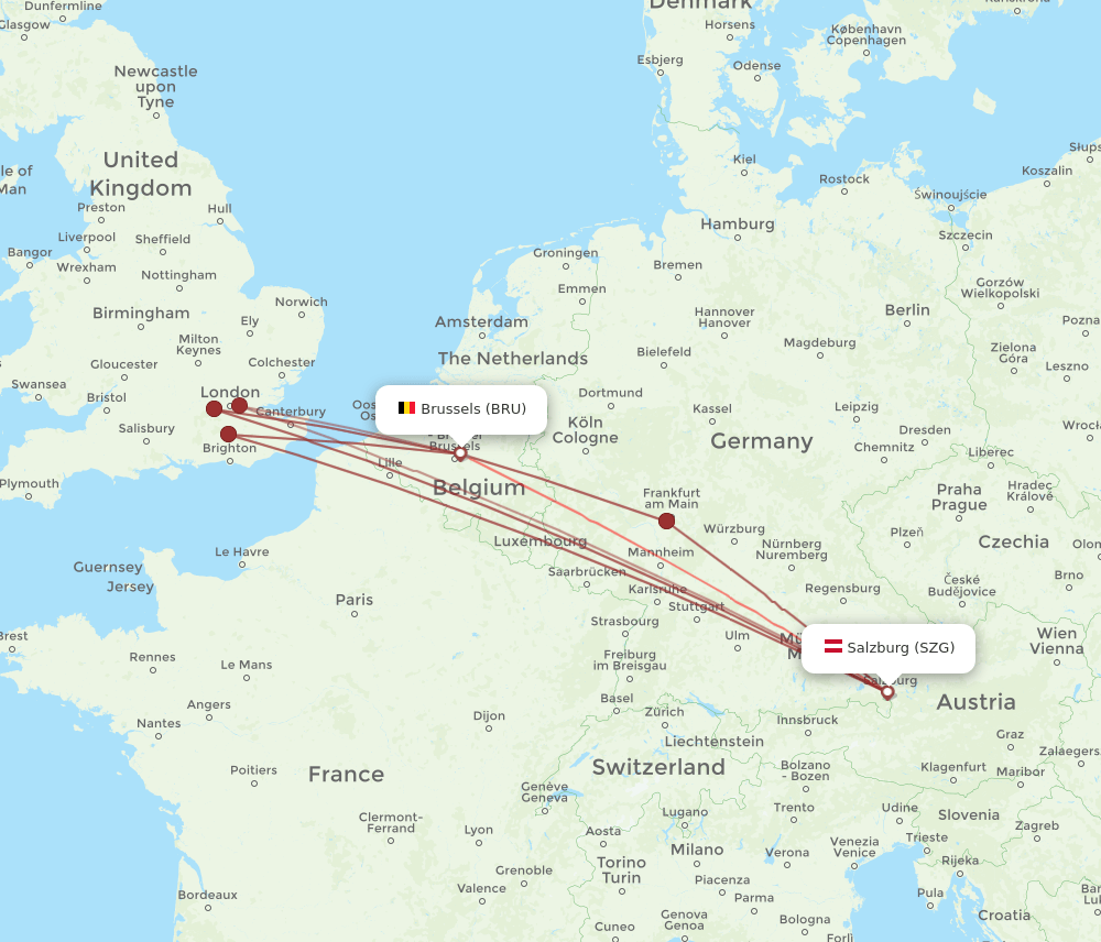 SZG-BRU flight routes