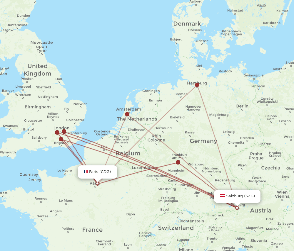 SZG-CDG flight routes