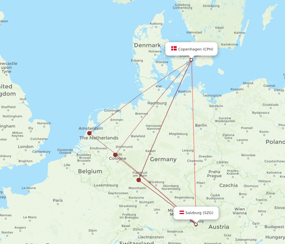 SZG-CPH flight routes