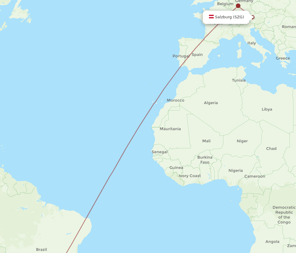 Curitiba - Salzburg route map and flight paths