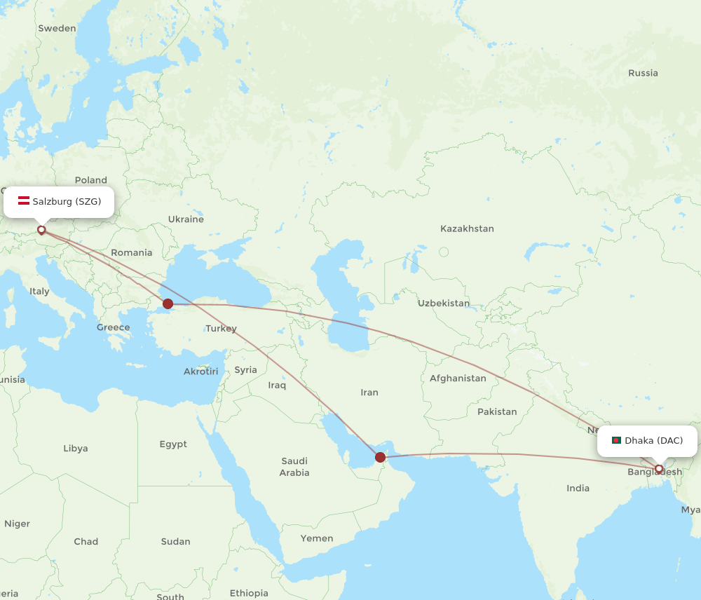 SZG to DAC flights and routes map