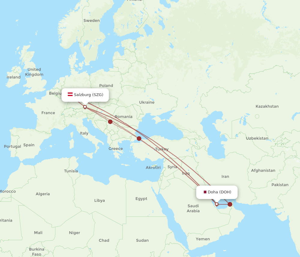 SZG-DOH flight routes