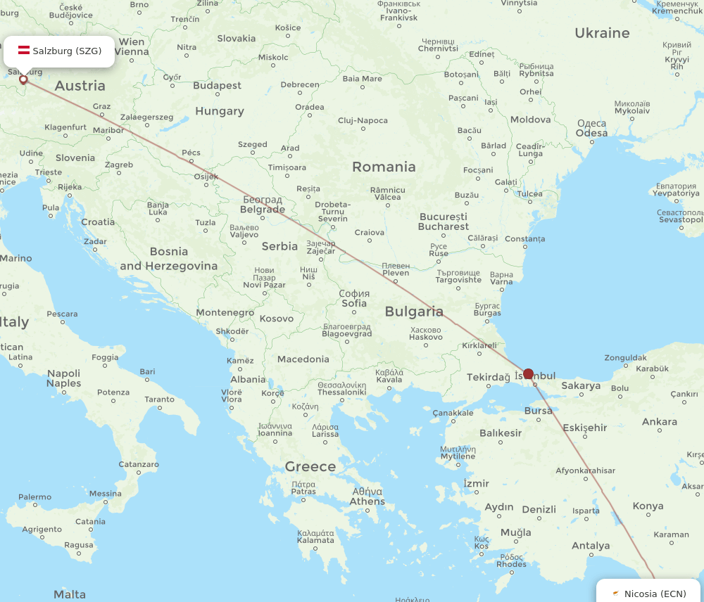 SZG-ECN flight routes