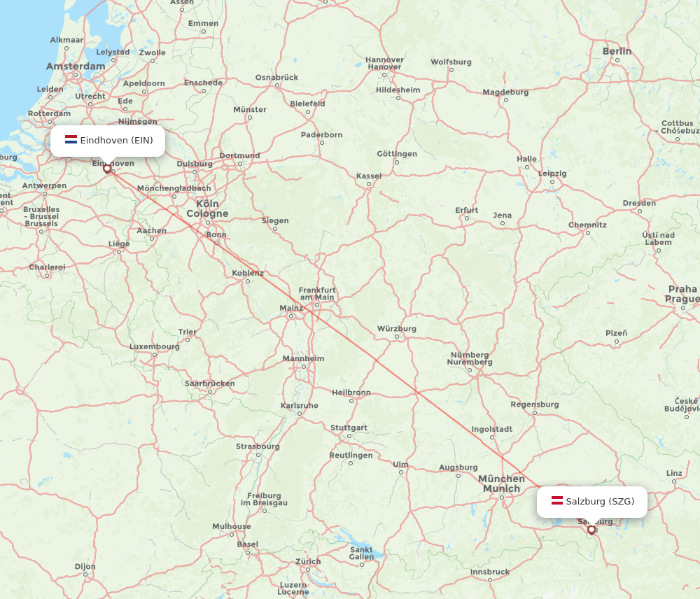 Salzburg - Eindhoven route map and flight paths