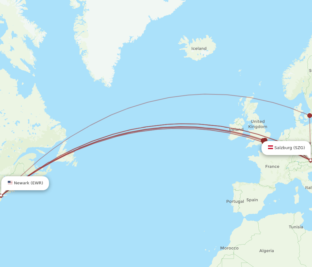 SZG-EWR flight routes