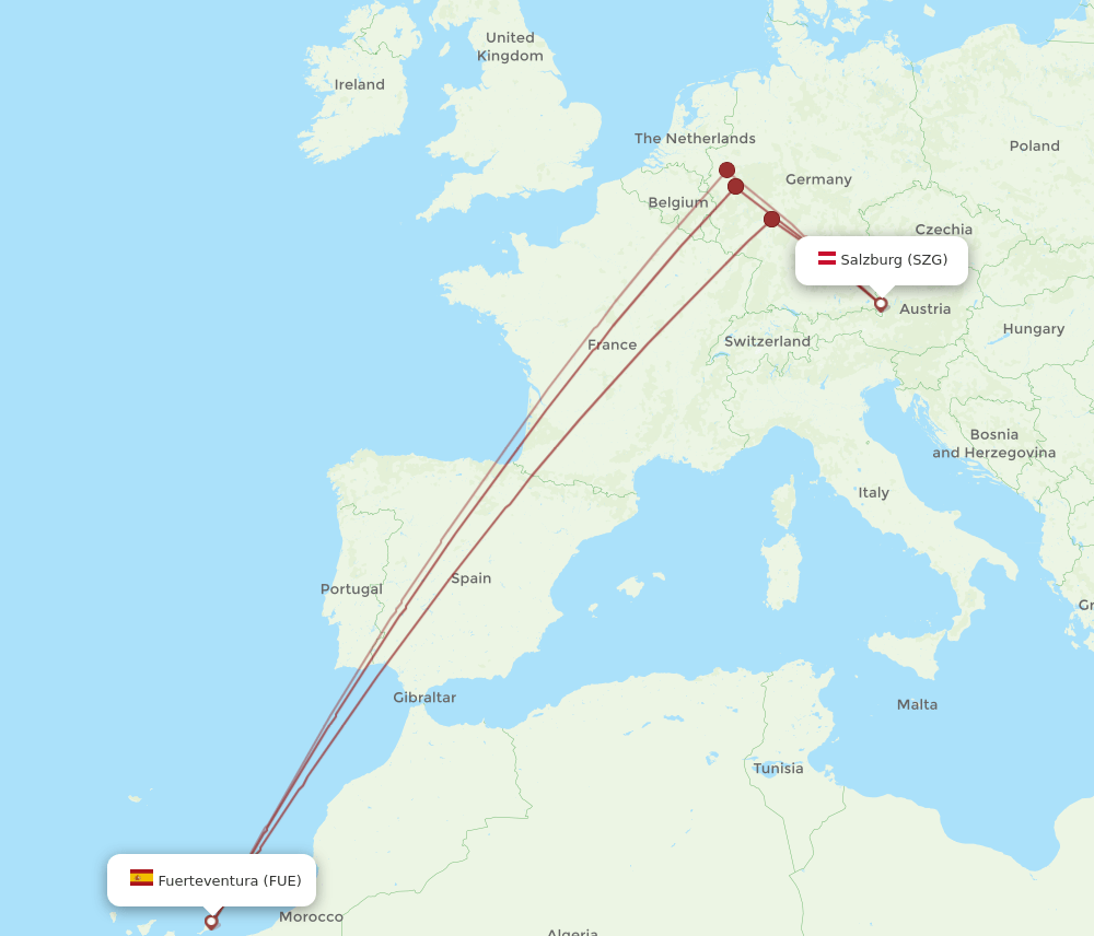 SZG-FUE flight routes
