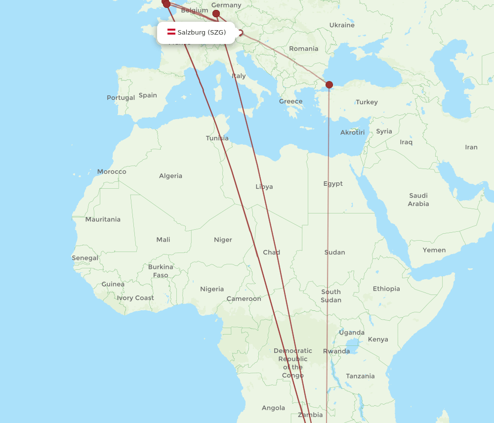 SZG to JNB flights and routes map