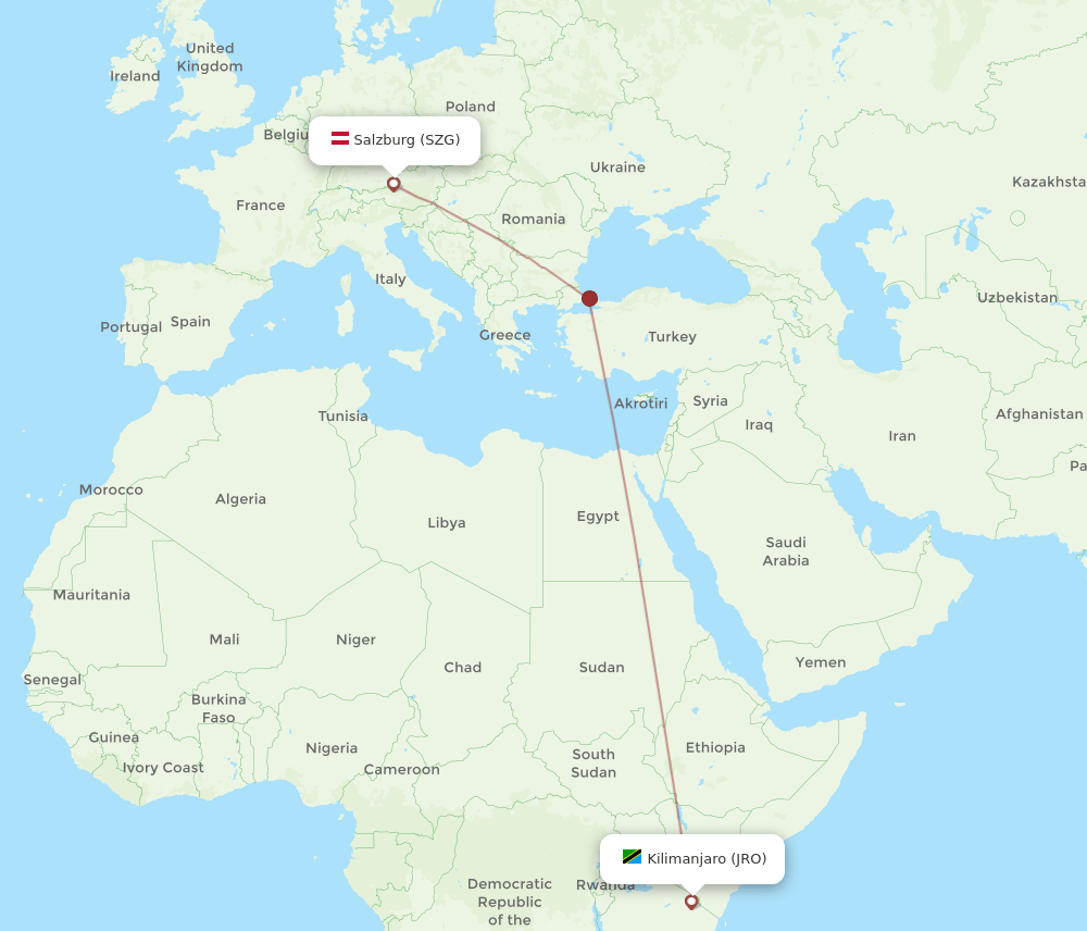 SZG-JRO flight routes