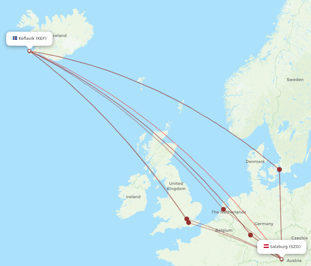 SZG to KEF flights and routes map