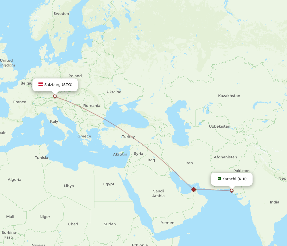 SZG-KHI flight routes