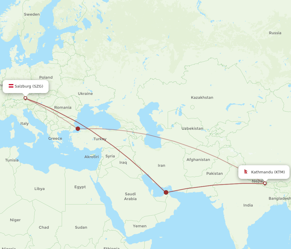 SZG-KTM flight routes