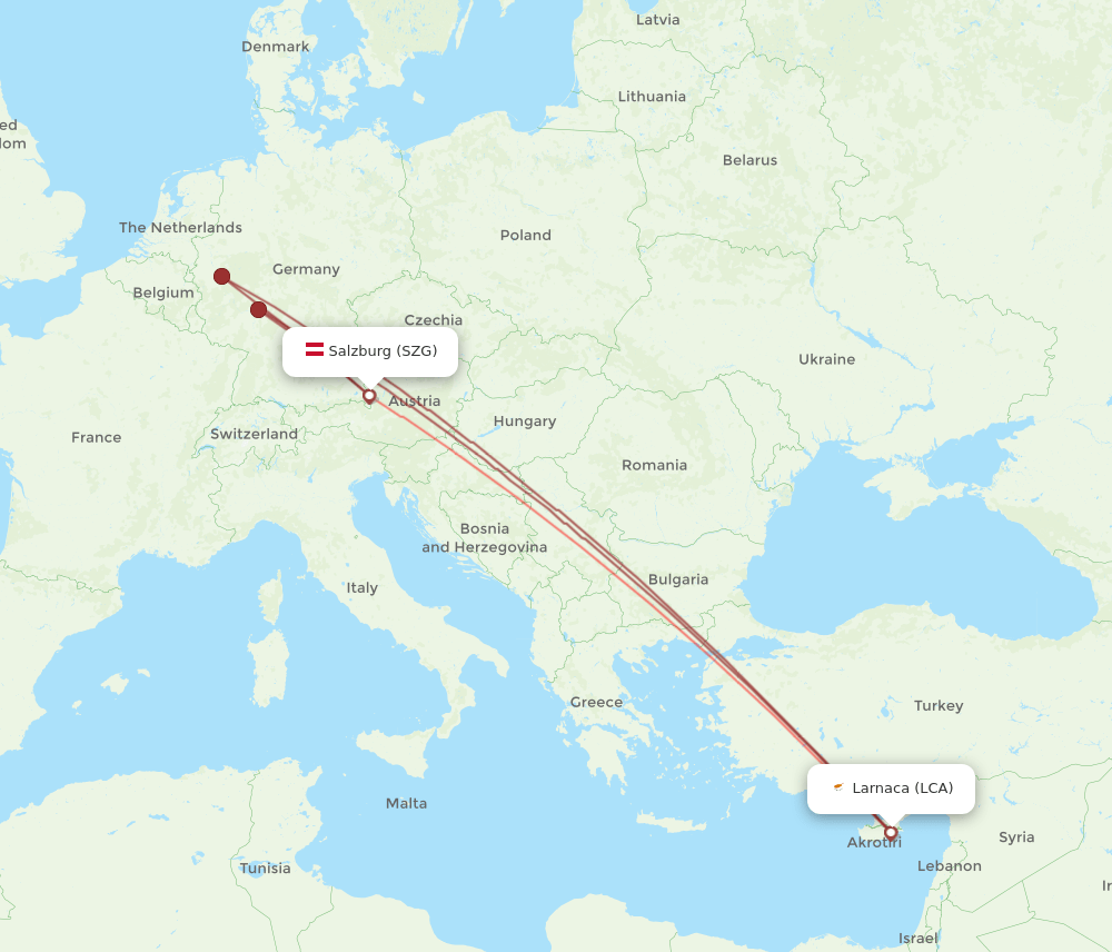 SZG-LCA flight routes